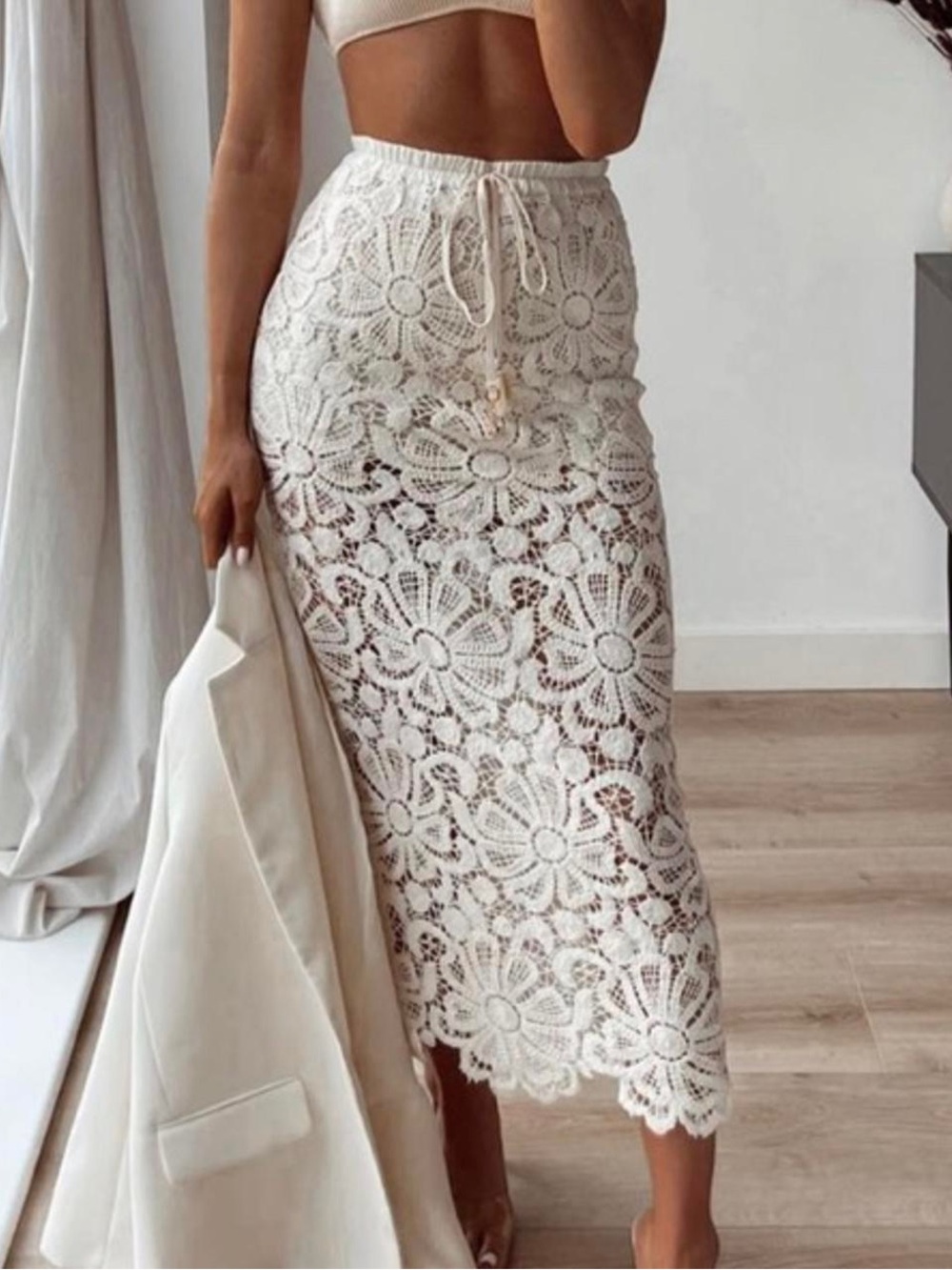 🎀Zara Cream Crochet Lace Maxi Skirt